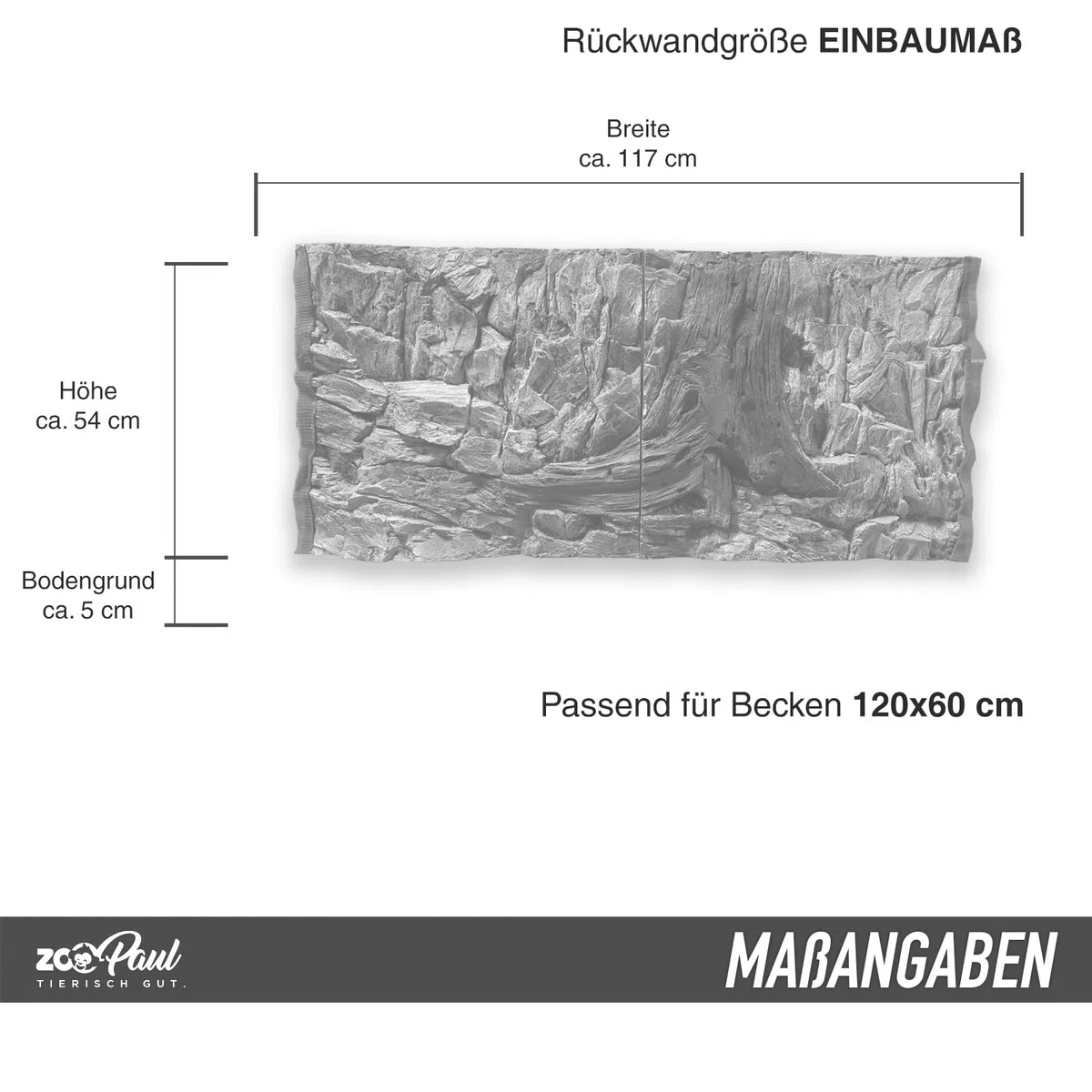 ZooPaul 3D Aquarium Rückwand Struktur grau 120x60 cm