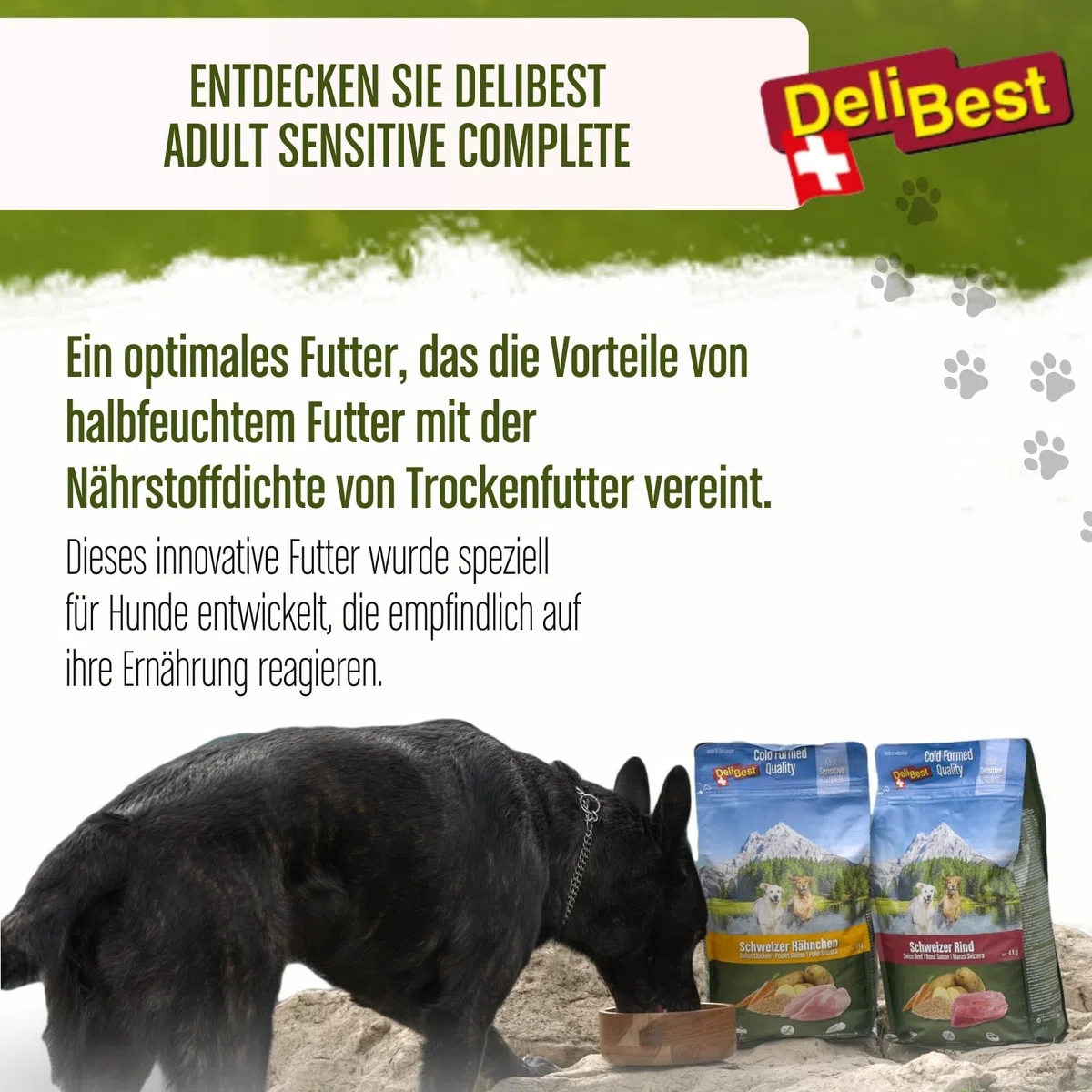 DeliBest Adult Sensitive Complete Dog Rind I Halbfeuchtes Futter für Hunde Adult I 100% Schweizer Rindfleisch I getreidefrei & ohne andere Zusätze I Hundefutter kaltgepresst I 3x4 kg Vorratspack