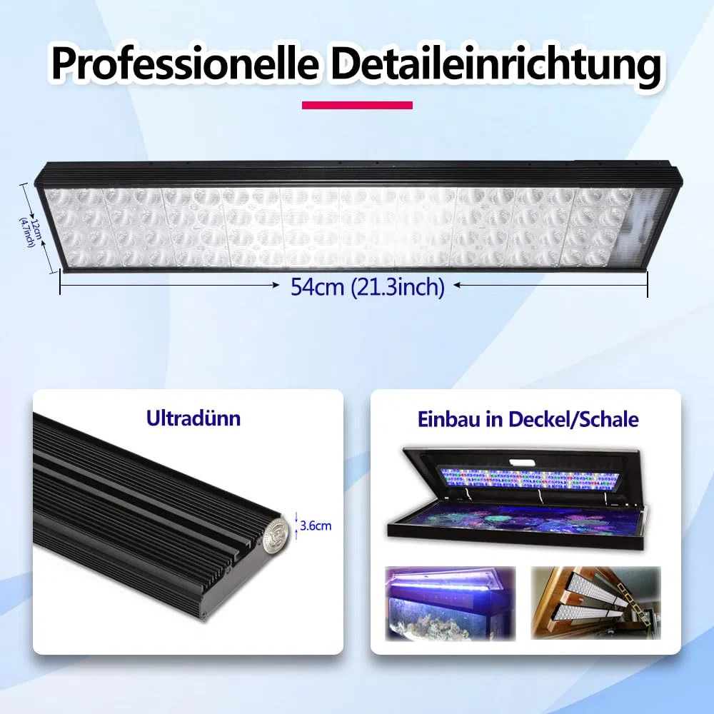 PopBloom Meerwasser LED 55W, mit Aufhängeset, Salzwasser LED Beleuchtung für Reef Coral Fish Wasserpflanzen Salzwasser Aquarium (für 50-70cm)