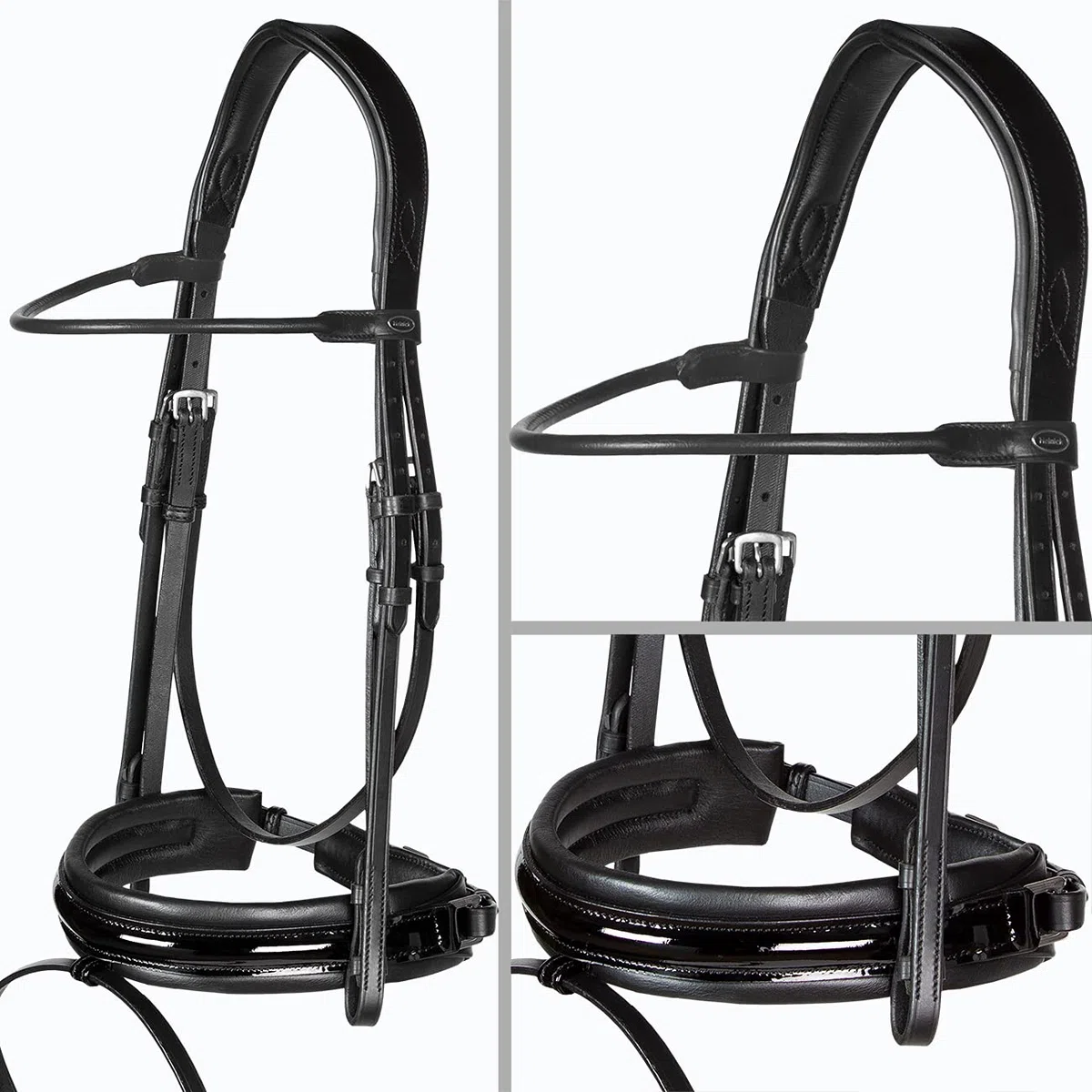 Trense anatomisch Motion Schwarz Lack breites RH mit Zaumhaken ~ Warmblut ~ (Loop)