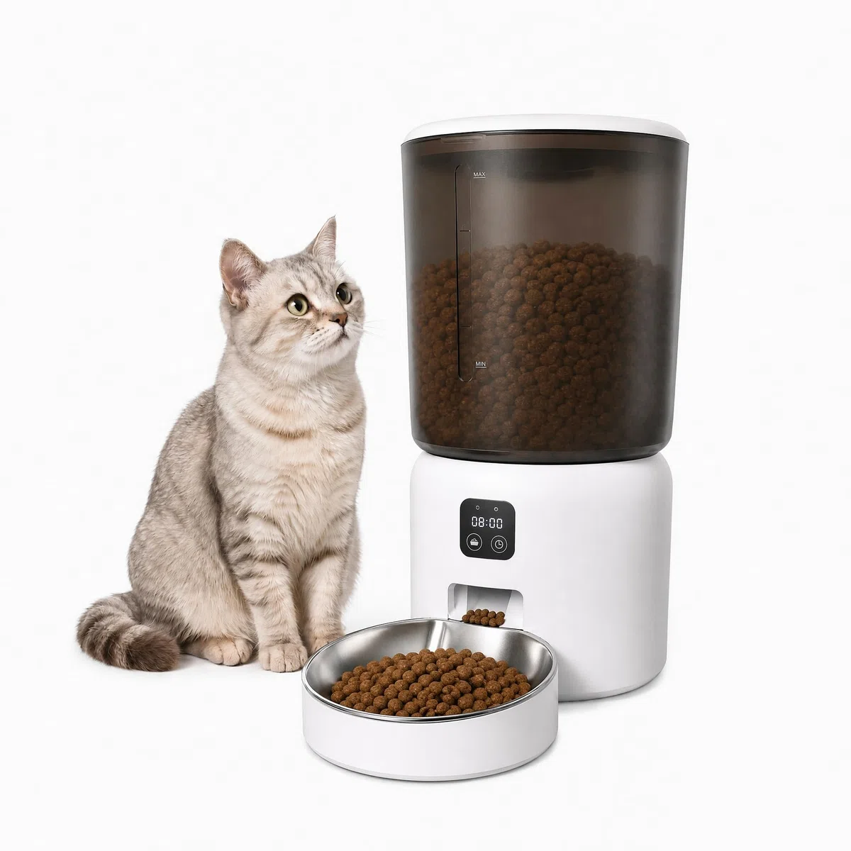 6L PF6 Futterautomat Katze mit Programmierbarem Timer, 10 Mahlzeiten Tag, geeignet für Trockenfutter von 2–14 mm