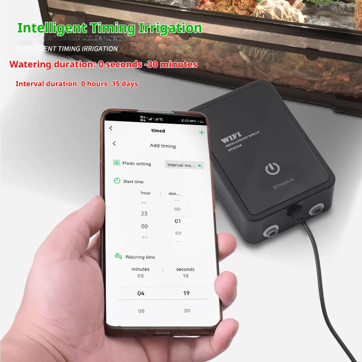 Automatischer Reptilien-Luftbefeuchter, Smart Sprayer, Automatischer Nebel für Reptilien, Einstellbar 360 Grad Nebeldüsen, Regenfall Intelligente für Terrarien Nebelsystem, für Regenwaldpflanzen