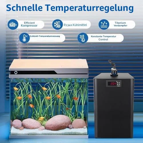 Aquariumkühler Wasserkühler 1/10PS 1/3PS 1/2PS 1PS – Inklusive Schläuche und Pumpen – Ideal für Aquarien und Eisbad, Aquatische Pflanzen, Unterstützt bis zu 500L/132Gal