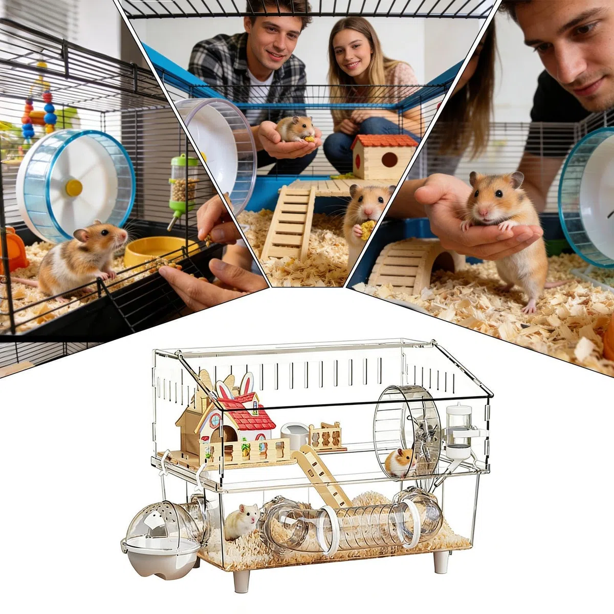 Großer Hamsterkäfig 2-stöckiges, Nagetierheim | Geräumiger Hamsterkäfig mit Trinkflasche und Toilette für Kleintiere wie Meerschweinchen, für den Einsatz zu Hause,