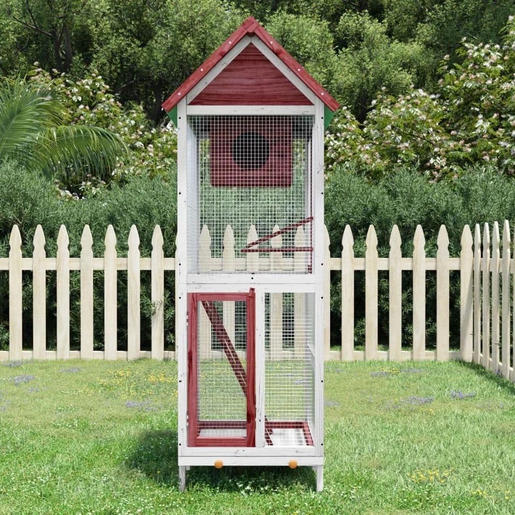 Voliere Mokka aus massivem Kiefernholz 60x58,5x160 cm mit wasserfestem Dach, Sitzstange, Nistkasten und Gitter für Papagei, Wellensittich, Kanarienvogel, Nymphensittich, Innen und Außen