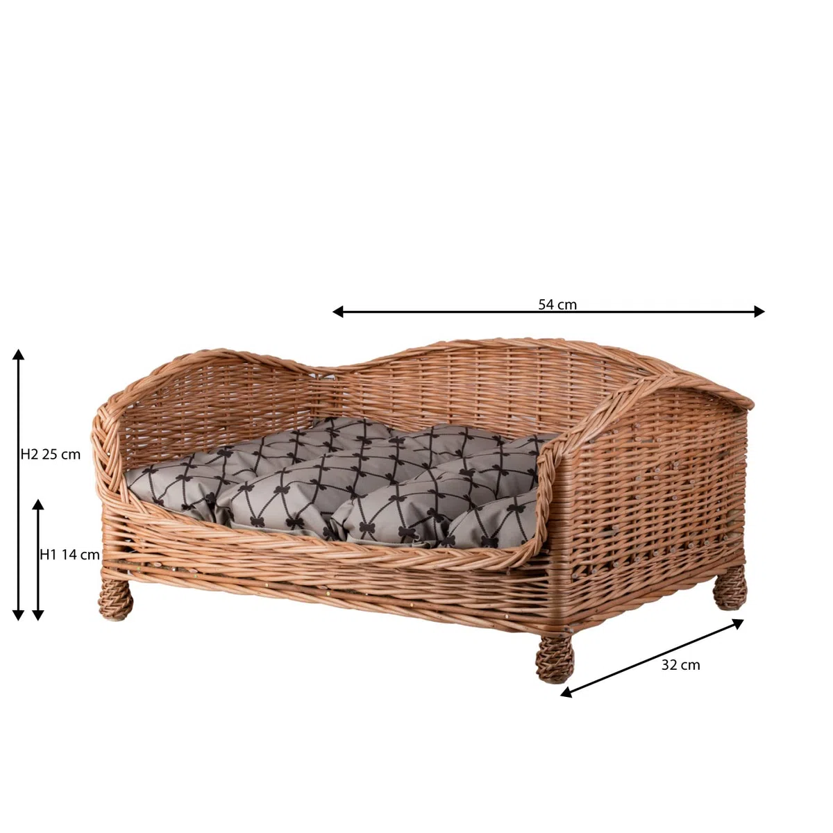 Tierkorb Hundekorb Lager aus Weide für Hund Katze mit weichem Kissen Liegestuhl für Tiere Katzenlager Hundlager Hundebett Katzenbett (54x32 H25, Beige)