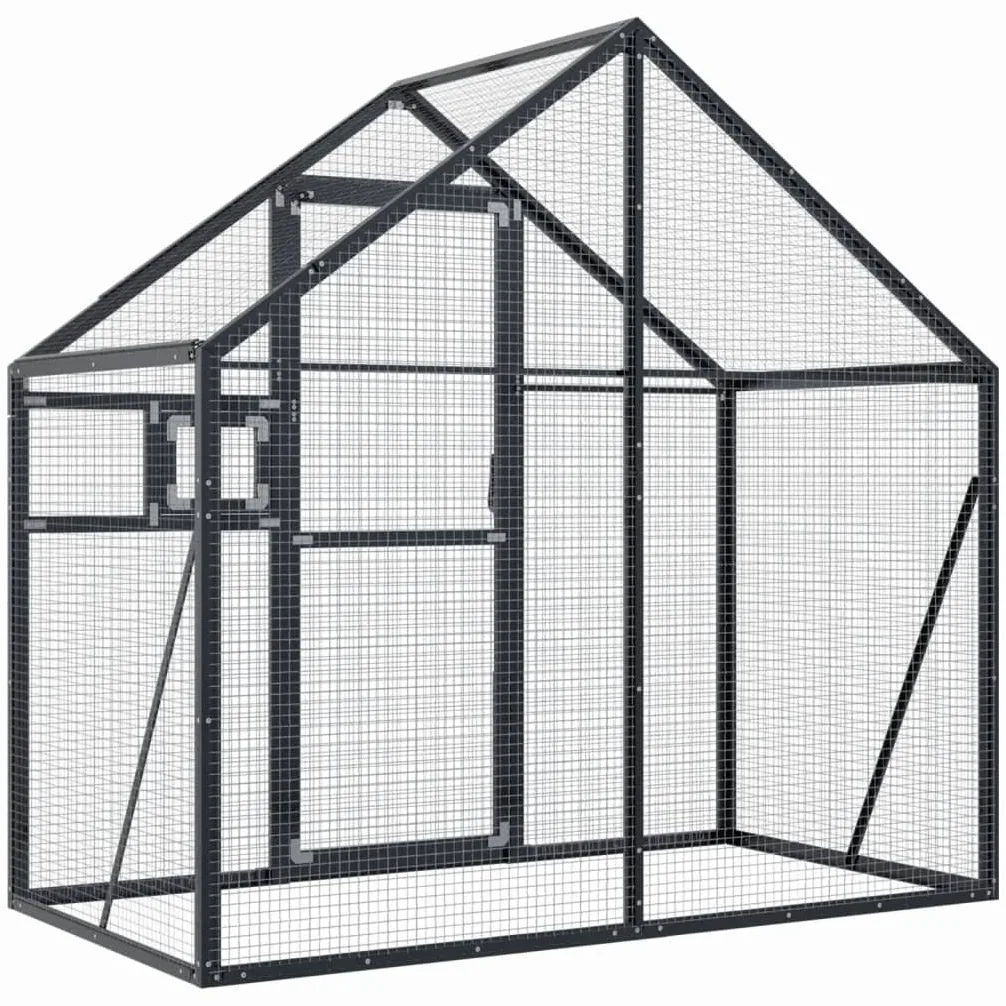 Voliere Anthrazit aus Aluminium, 179 x 100 x 185 cm, vogelkäfig mit Gitter und Dach, für Garten Balkon Zimmer, geeignet für wellensittich, papagei, kanarienvogel, nymphensittich