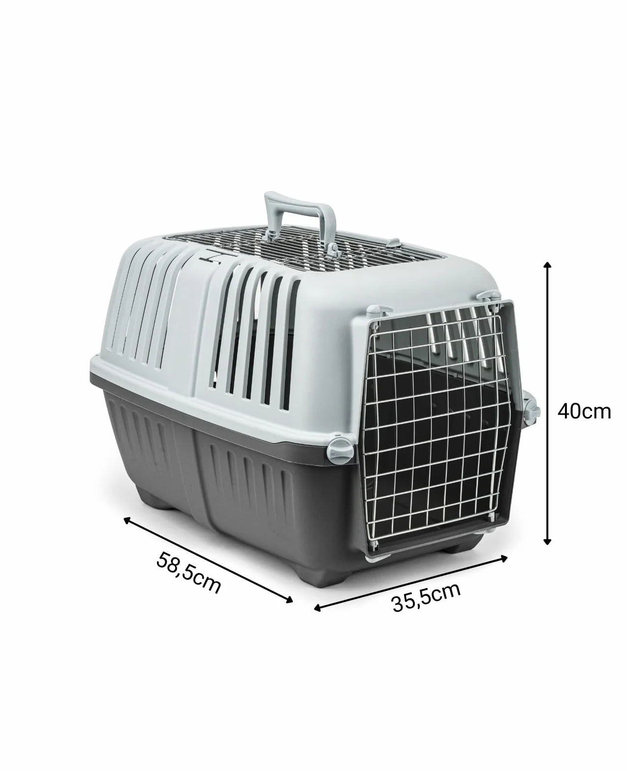 lionto Hundetransportbox aus Kunststoff mit Metallgitter, 58,5x35,5x40 cm, Transportbox mit praktischem Schließsystem & Tragegriff, auch geeignet für Katzen & Kleintiere, für Haustiere bis 15kg, grau