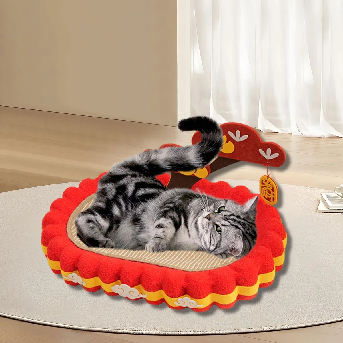 Kratzfester Katzenkratzer Mit Hängetag – 64X cm | kratzfestes Material, atmungsaktiv, ovales Design, vielseitig einsetzbar