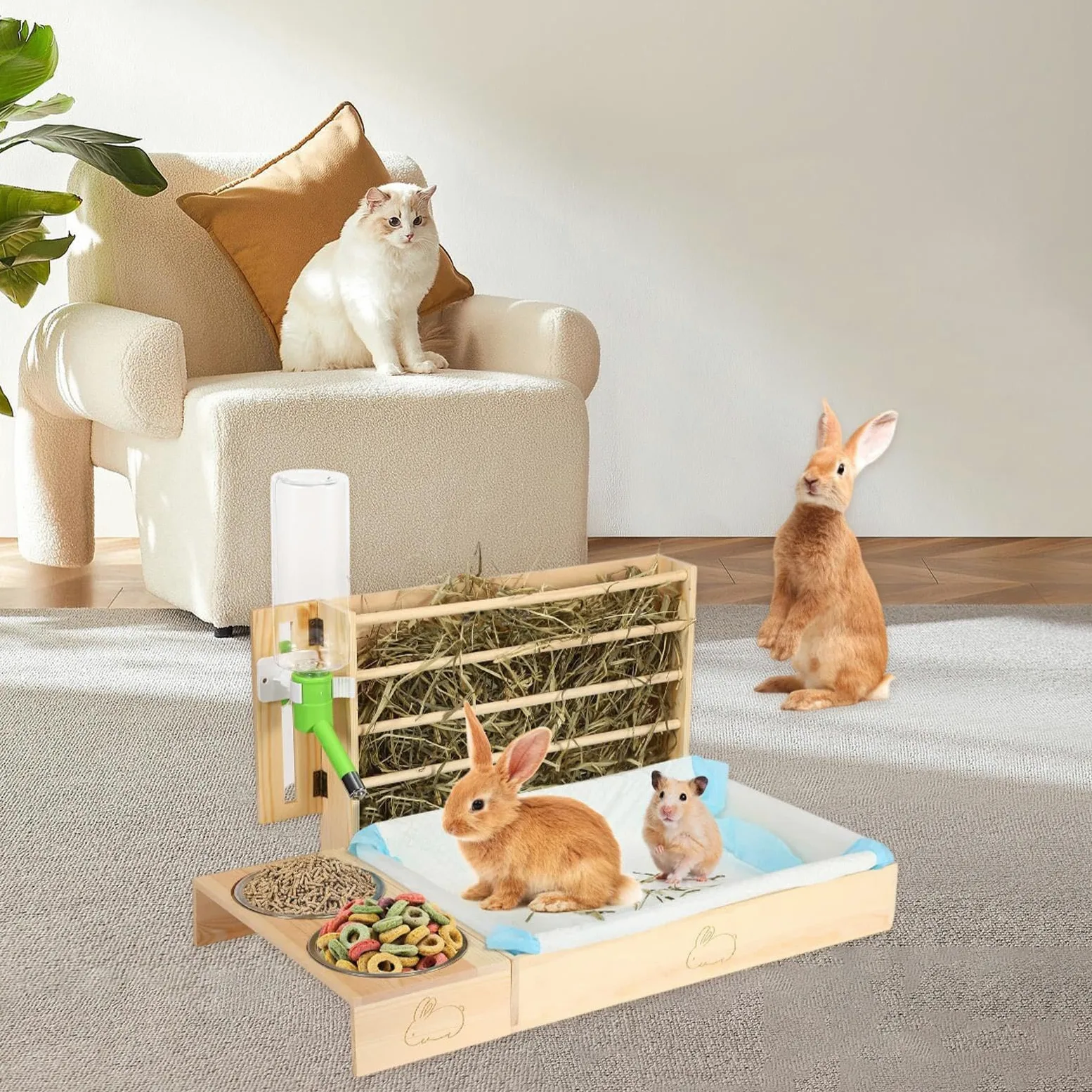 Heuraufe mit Streuschale für Kaninchen Und Meerschweinchen