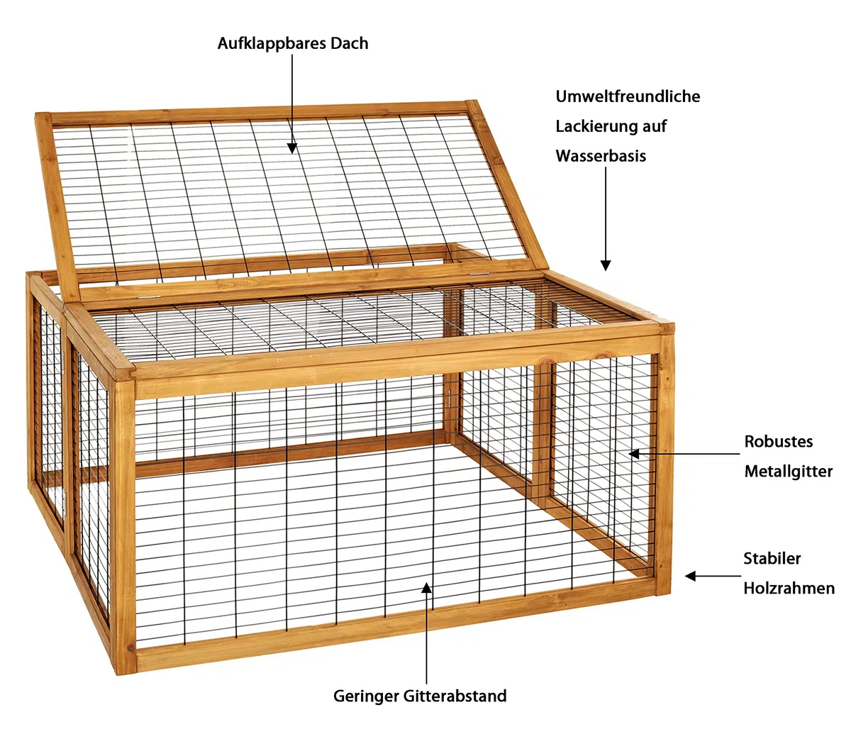 Dehner Freilaufgehege Rolf mit aufklappbarem Dach, ca. 116 x 116 x 58 cm, Holz