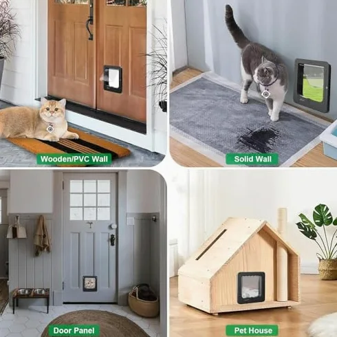 Automatische Katzenklappe Mikrochip Tür mit RFID-Sensor, 4-Wege-Verriegelung, Fernbedienung, wetterfeste Dichtung für Katzen und kleine Hunde, 29,8 x 25,4 cm