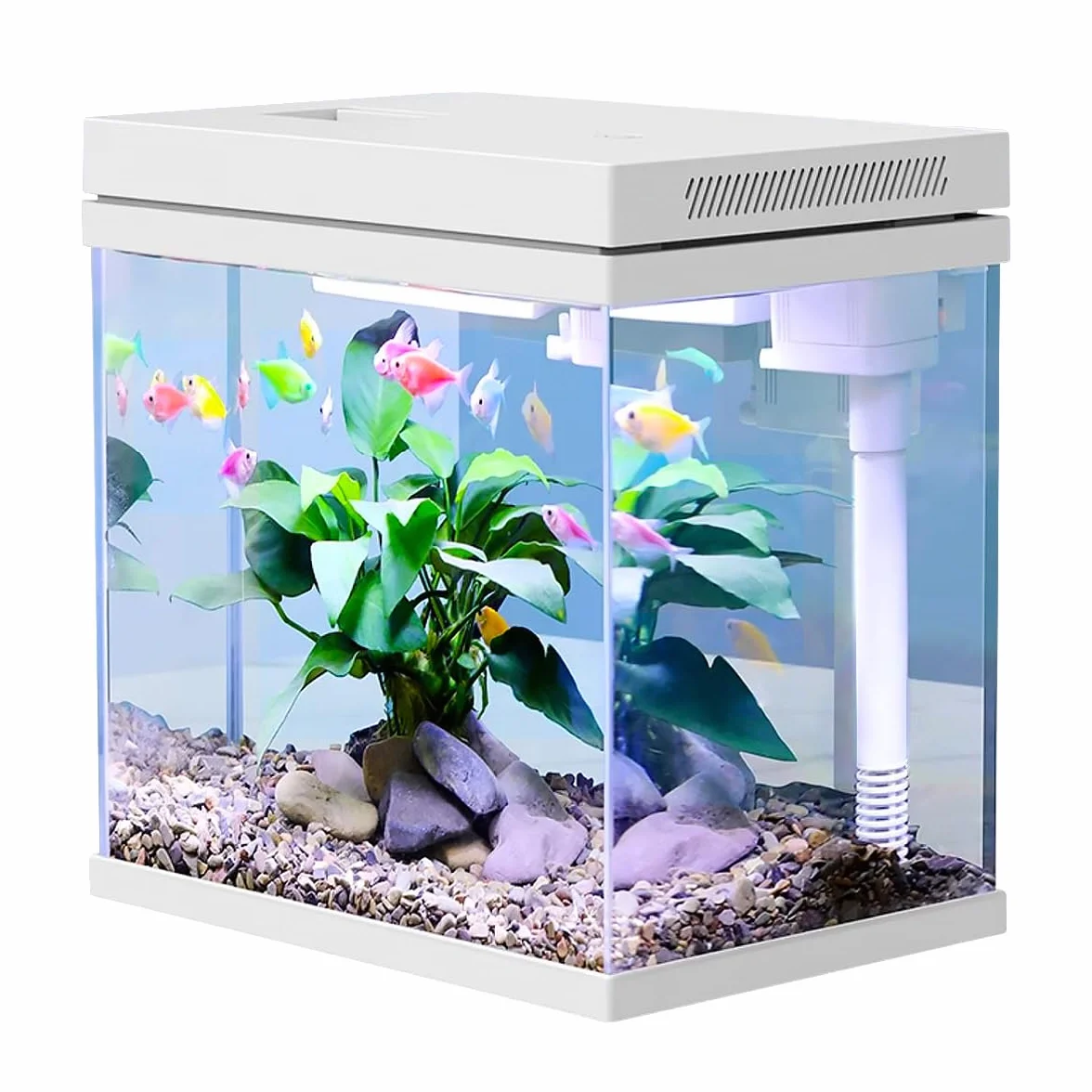 Weißglas Fischtank Aquarium 9L mit LED-Leuchten & Filtersystem