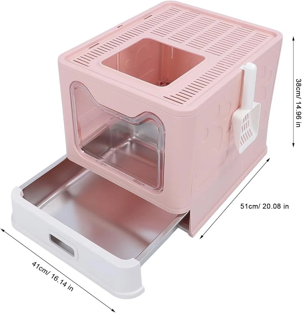 Geschlossene Katzentoilette, Edelstahl Katzentoilette mit Schublade, Deckel und Schaufel für einfache Reinigung