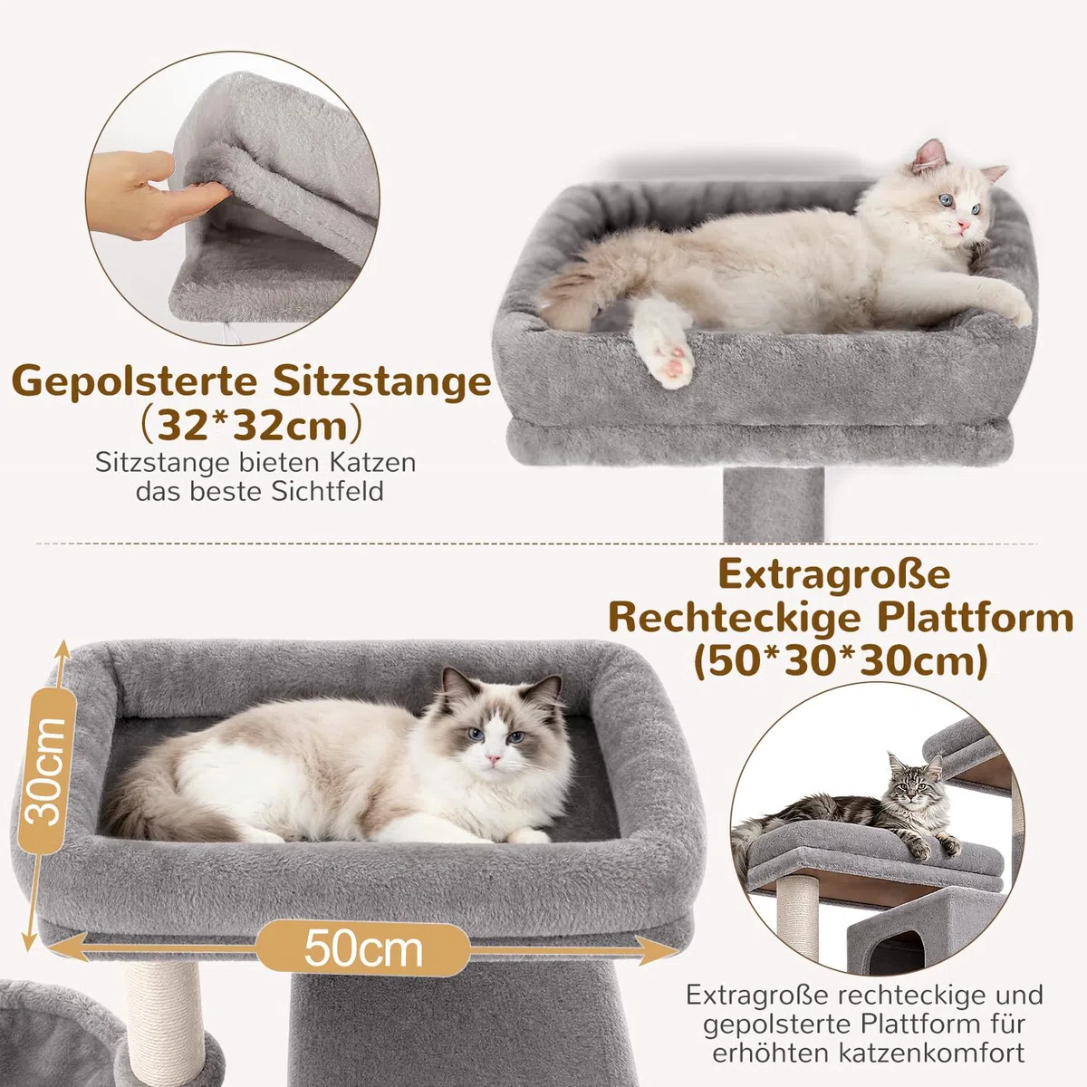 Globlazer F78 Kratzbaum XXL für Große Katzen 200 cm Stabil katzenbaum Innen | Mehrstöckiger, Stabiler, Große Kratzbaum 2 Meter mit 2 Extragroß Katzenhäus, Großen Liegebereich, 3 Korb für Mehrere Katzen