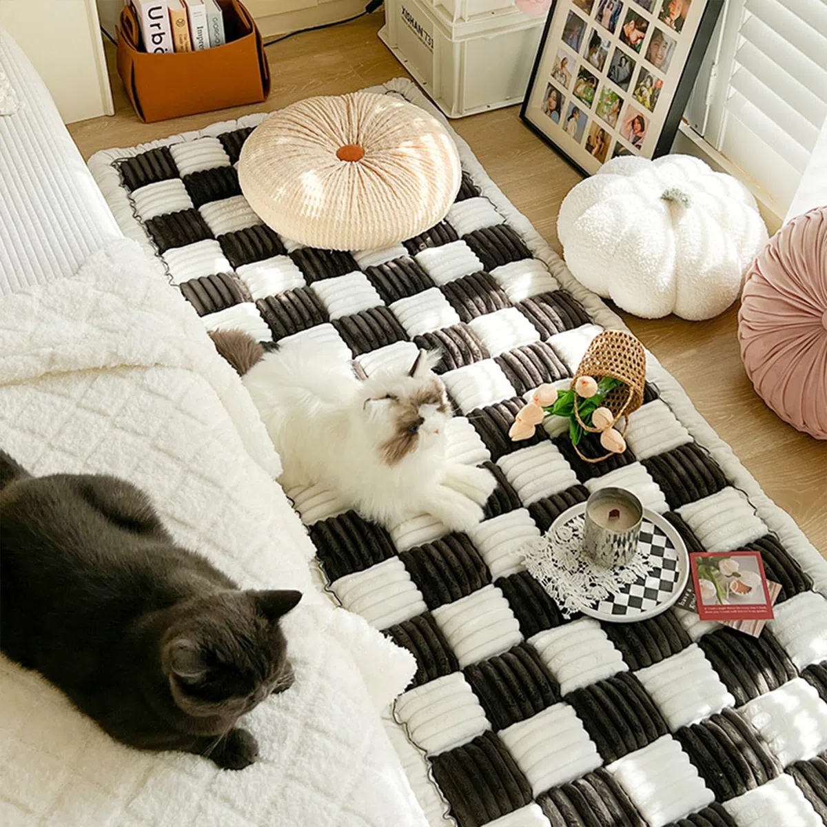 Fuzzy Haustiermatte Bett Couch Bezug Lustig Zweifarbig Plaid Quadratisch Rutschfeste Hundedecken - Maschinenwaschbarer Schutzbezug für Sofaböden und Möbel