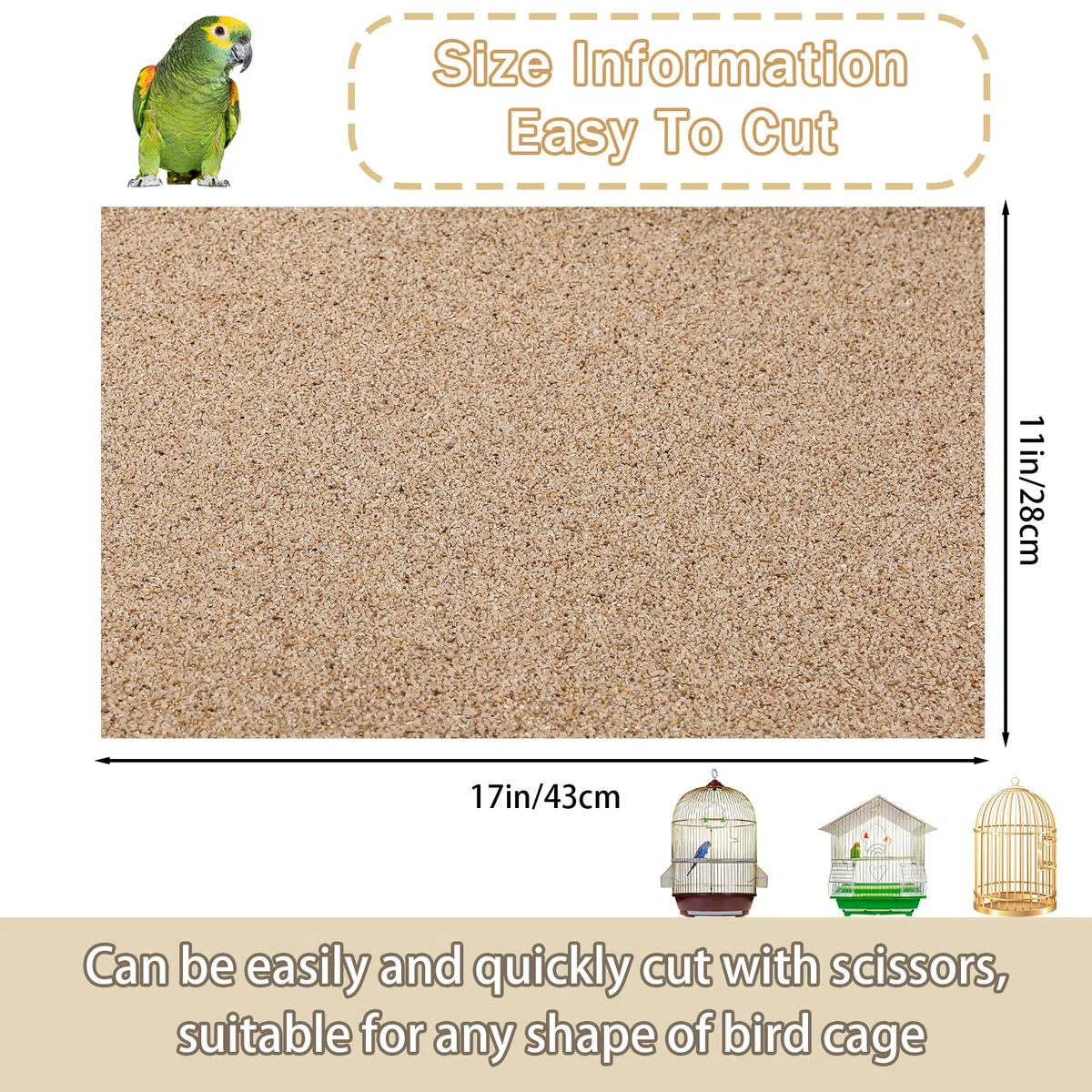 Fabbay 100 Stück Kiespapier für Vogelkäfig, 27.9x43.2 cm, Vogelkäfig, Papier, Haustierschleifpapier für Vogelkäfig im Meeresand, sauber, einfach für verbesserte Verdauung, Papageien, Nymphensittiche