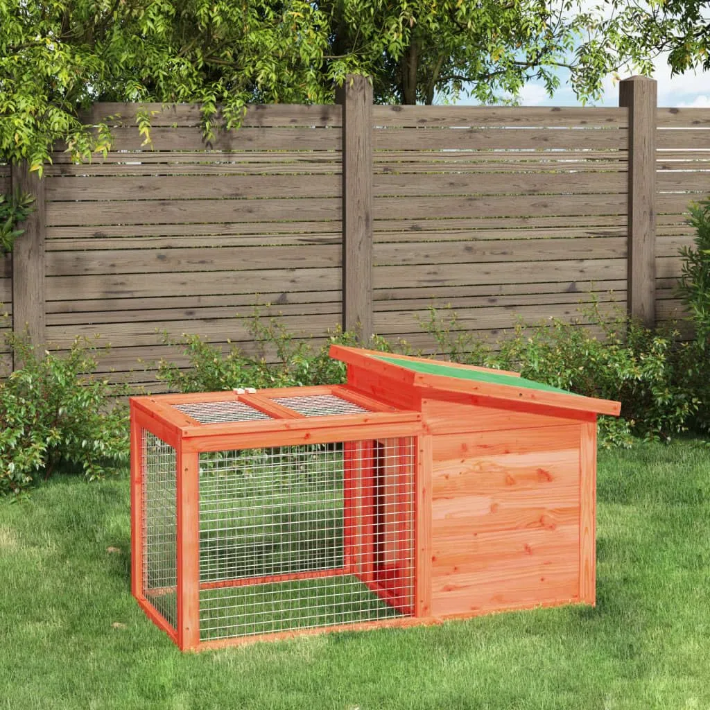 Kaninchenstall Braun aus massivem Kiefernholz 100,5x54x55 cm mit Freilaufgehege und Schlafplatz, wetterfest für Garten, Terrasse, Balkon, ideal für Kaninchen und Meerschweinchen
