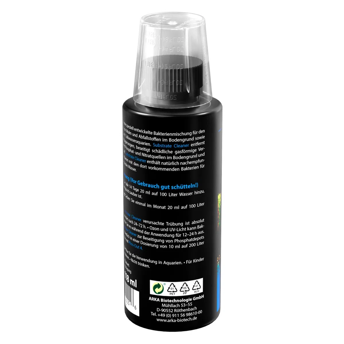 Bodengrundreiniger Aquarium 118 ml – biologischer Mulmabbau ohne Mulmglocke – entfernt Mulm, Futterreste & Schlamm – für Süß- & Meerwasser – ARKA Substrate Cleaner