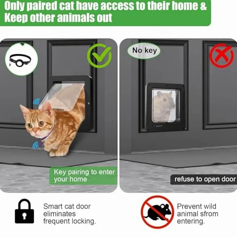 Automatische Katzenklappe Mikrochip Tür mit RFID-Sensor, 4-Wege-Verriegelung, Fernbedienung, wetterfeste Dichtung für Katzen und kleine Hunde, 29,8 x 25,4 cm