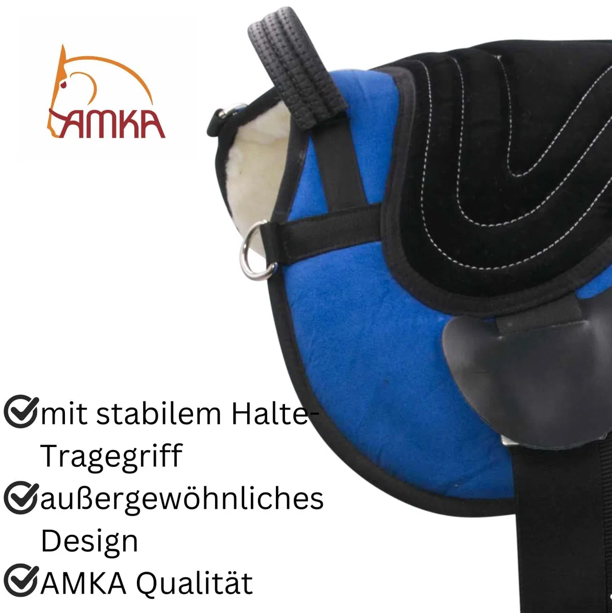 AMKA Soft Seat Bareback Pad Reitpad Reitkissen weich gepolstert mit Sattelgurt, Warmblut