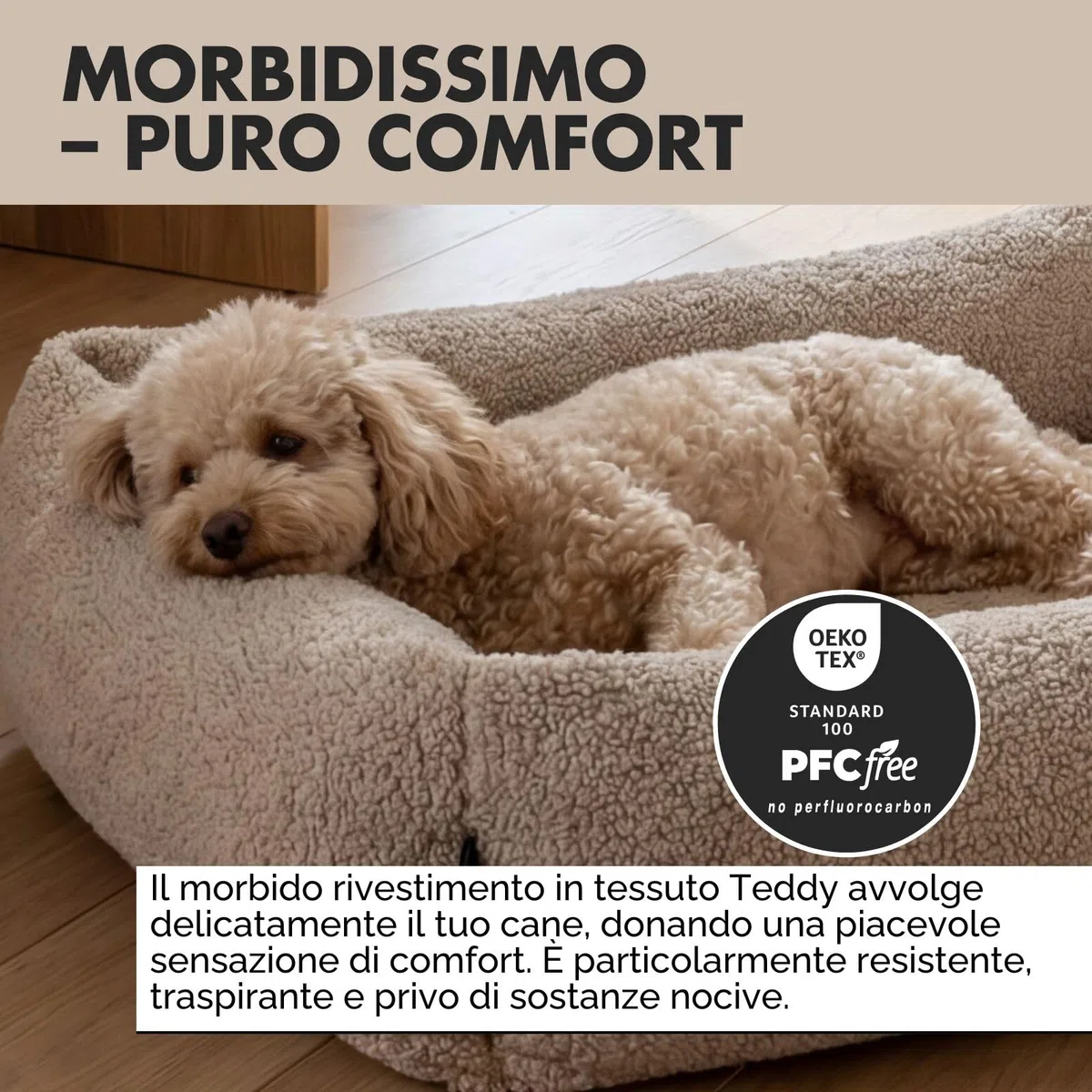 Sven Hundebett | Orthopädisches Hundebett | Teddy-Stoff | Hundekörbchen für kleine, mittelgroße und große Hunde (Greige, 75x105cm)