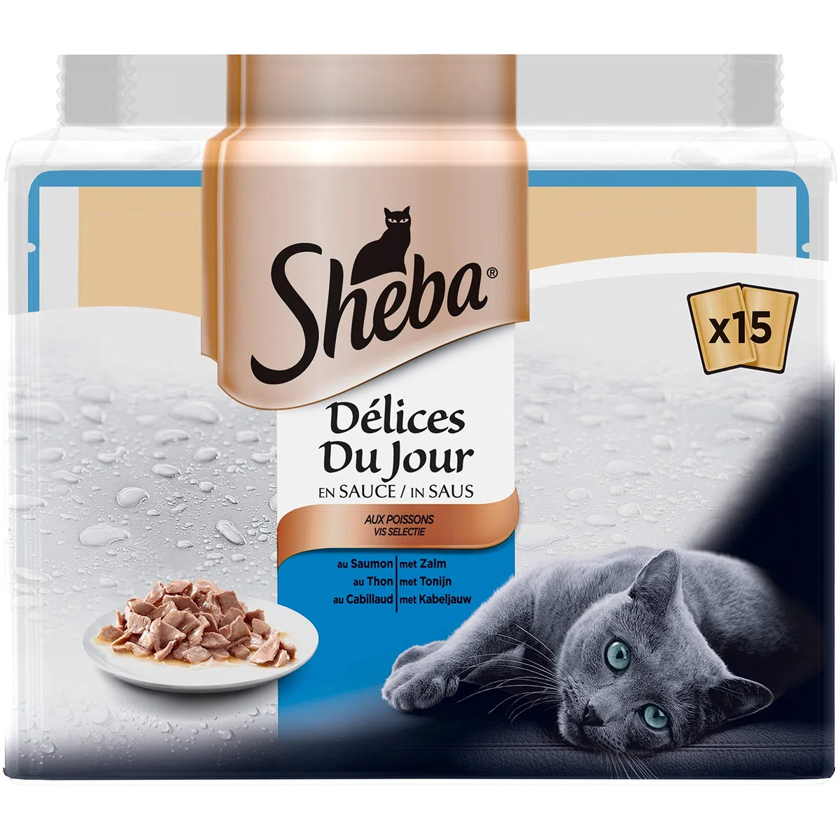 Sheba Délices du Jour Frischebeutel in Fischsauce für Katzen, 15 x 50 g