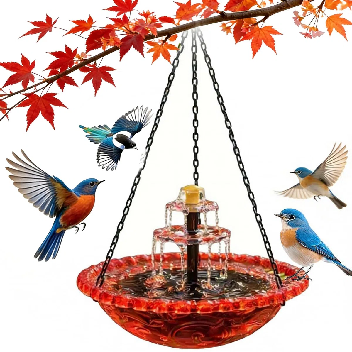 Solar Cascade Hängende Vogeltränke Brunnen Outdoor Hängende Vogeltränke mit Solarbrunnen Glasschale Solarpumpe Dekorative Gartenfunktion Zieht Kolibris an (Blau, A (Einzelstöckiger Brunnen))