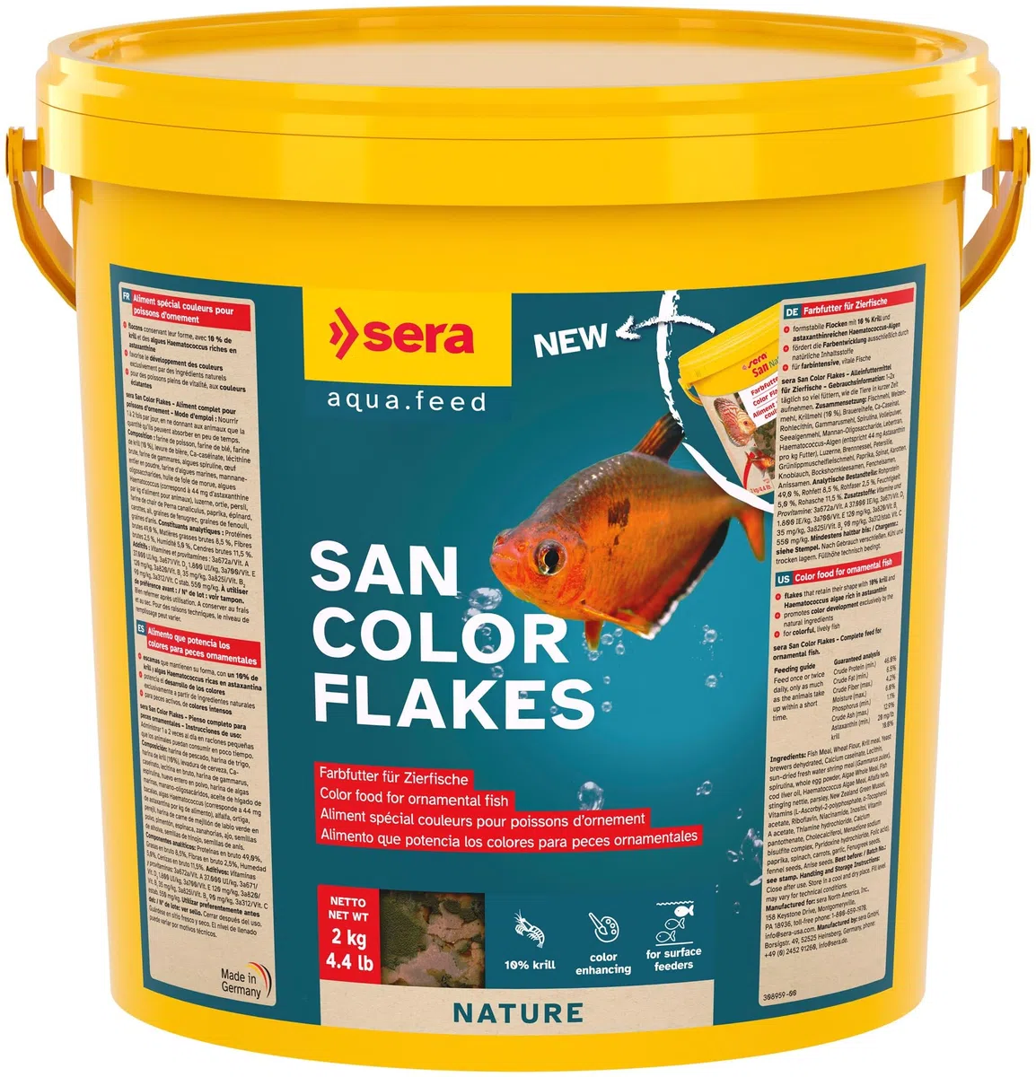 sera San Color Flakes 10 L (2 kg) | Farbfutter für oberflächen fressende Aquarium Fische | Premium Fischfutter Aquarium für Intensive Farben | Natürliche Farbenpracht und gesteigerte Vitalität