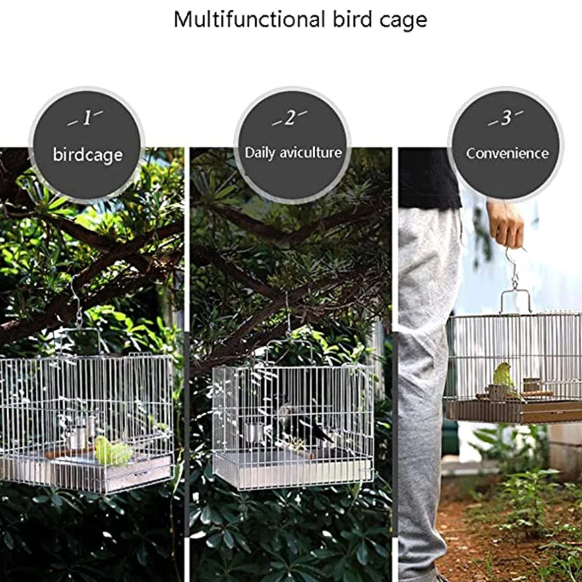 Vogelkäfig Edelstahl Badkäfig für Papageien - mit Griff und Haken, ideal zum Vogelbaden, erhältlich in drei Größen