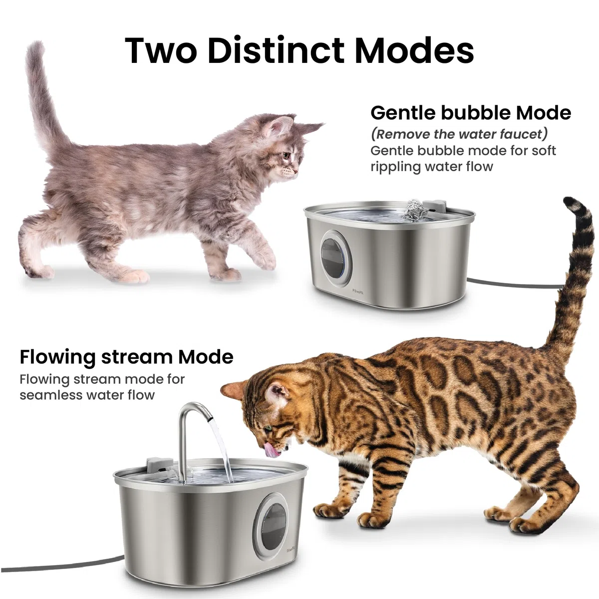PawsPik - Edelstahl Haustier Wasserbrunnen, 13,5 Tassen Kapazität, Katzenwasserbrunnen für Indoor-Katzen, leises Design, 5-lagiges Filtersystem