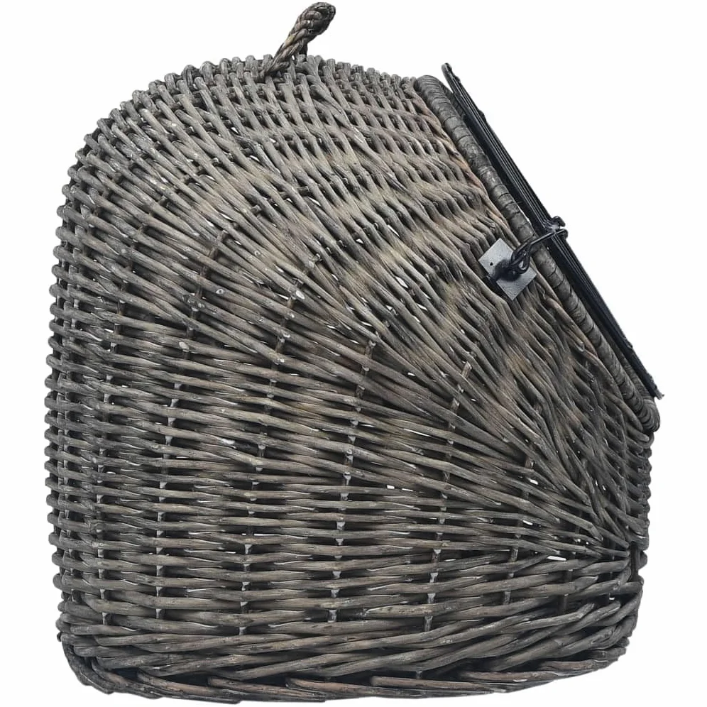 Katzen-Transportkorb Grau aus natürlicher Weide 60x45x45 cm mit Schlaufe, robuste Tür, transportabel und sicher für Katze, Welpe, Kleintier bei Reise, Tierarzt, Outdoor und Auto