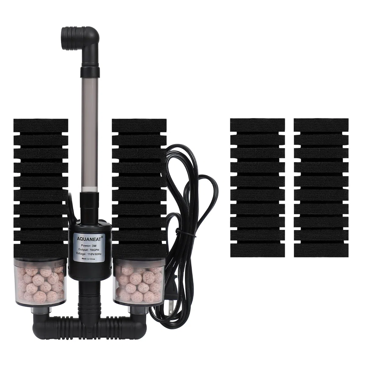AQUANEAT Schwammfilter, Aquarium Schwammfilter mit Pumpe, Elektrischer Filter mit 2 extra Schwämmen, Mitte