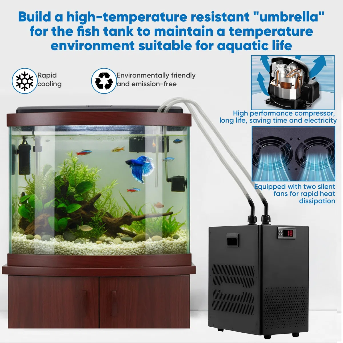 Aquarium-Kühler 160L Wasserkühler Aquarium durchlaufkühler Aquarium Fischtank-Kühler, Anzucht Ausrüstung für Süß-/, Wasserunkraut, Quallen, Koralle