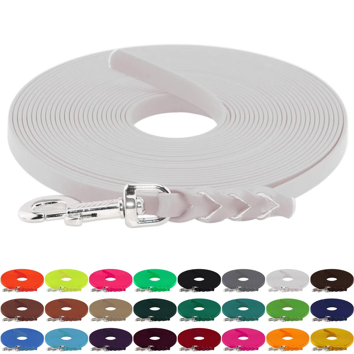 LENNIE BioThane Schleppleine, 9mm, Hunde 5-15kg, 25m lang, ohne Handschlaufe, Weiß, geflochten