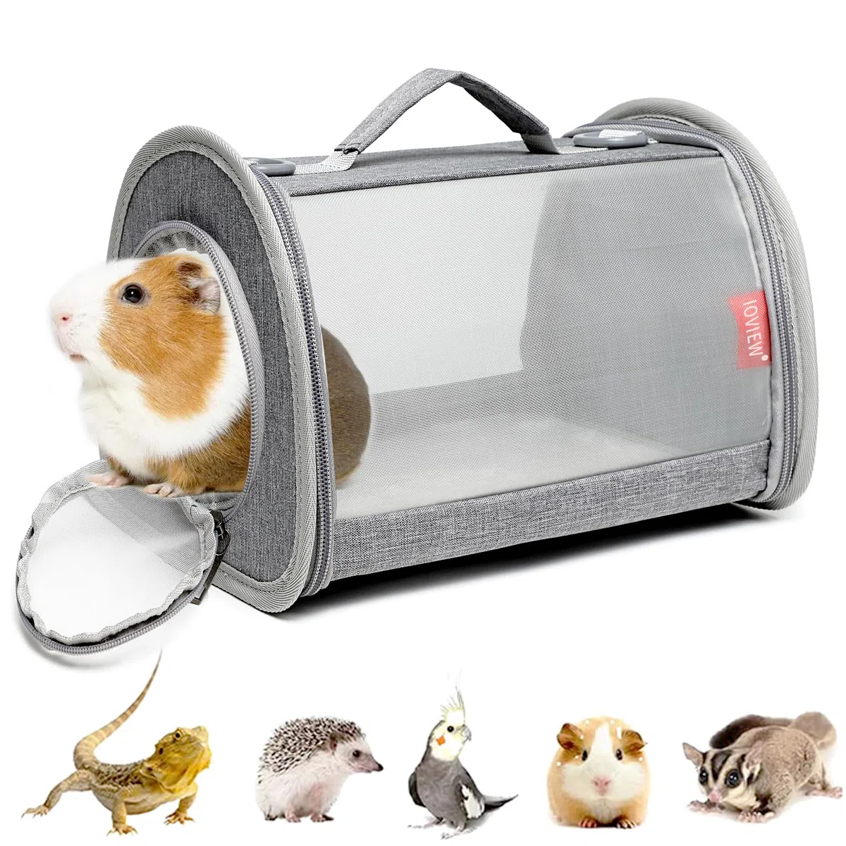 Tragetasche für Meerschweinchen, für kleine Tiere, Eidechse, Vogel, Kaninchen, Käfig, Eichhörnchen, atmungsaktive Tasche, tragbar, für Reisen, Hamster, kleine Haustiere (klein, grau)