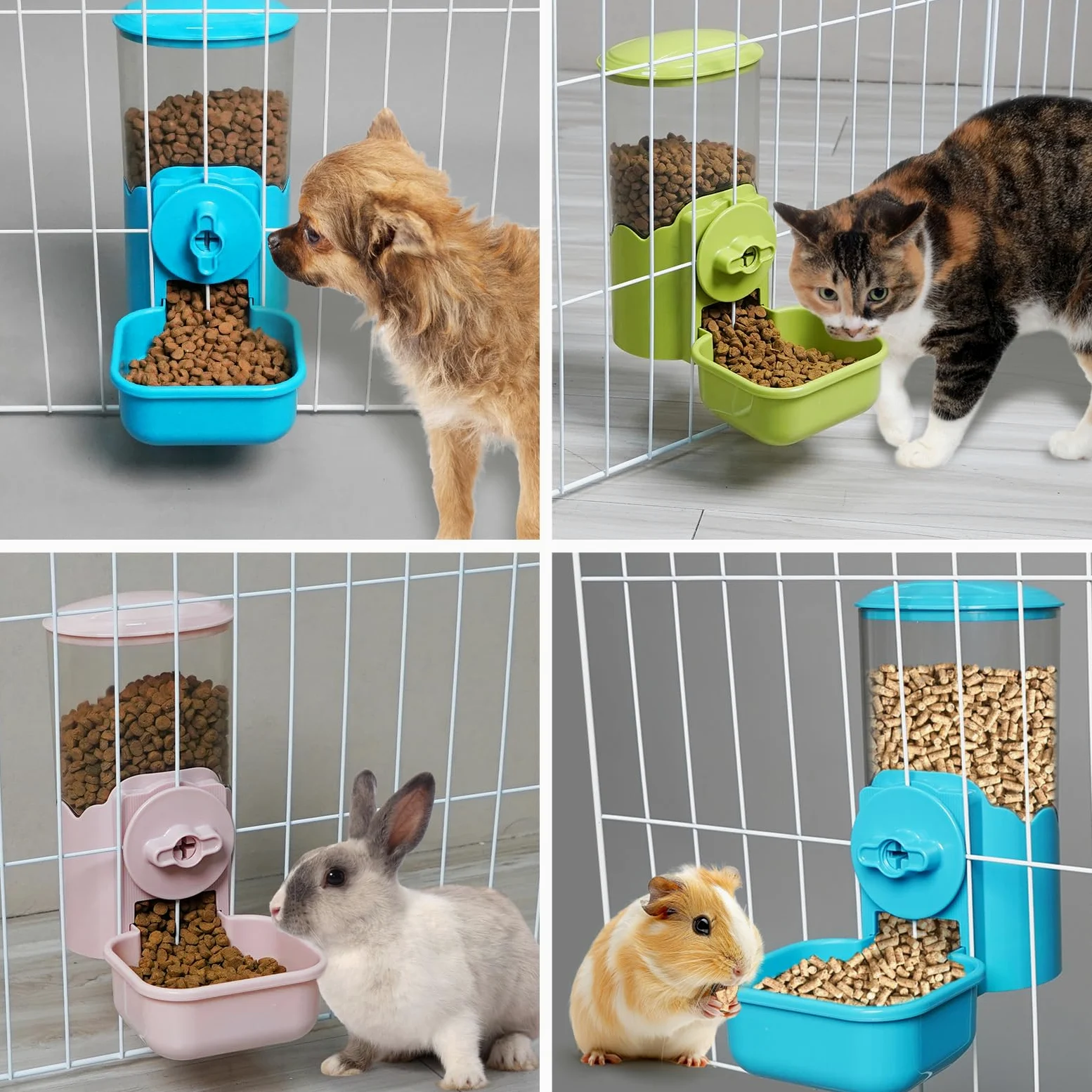 Vannon Automatischer Futterspender für Kleintiere, 1000 ml, Schwerkraft-Futterspender für Käfig, Futternapf für Kaninchen, Welpen, Katzen, Frettchen, Meerschweinchen, Chinchilla, Papagei, Rosa