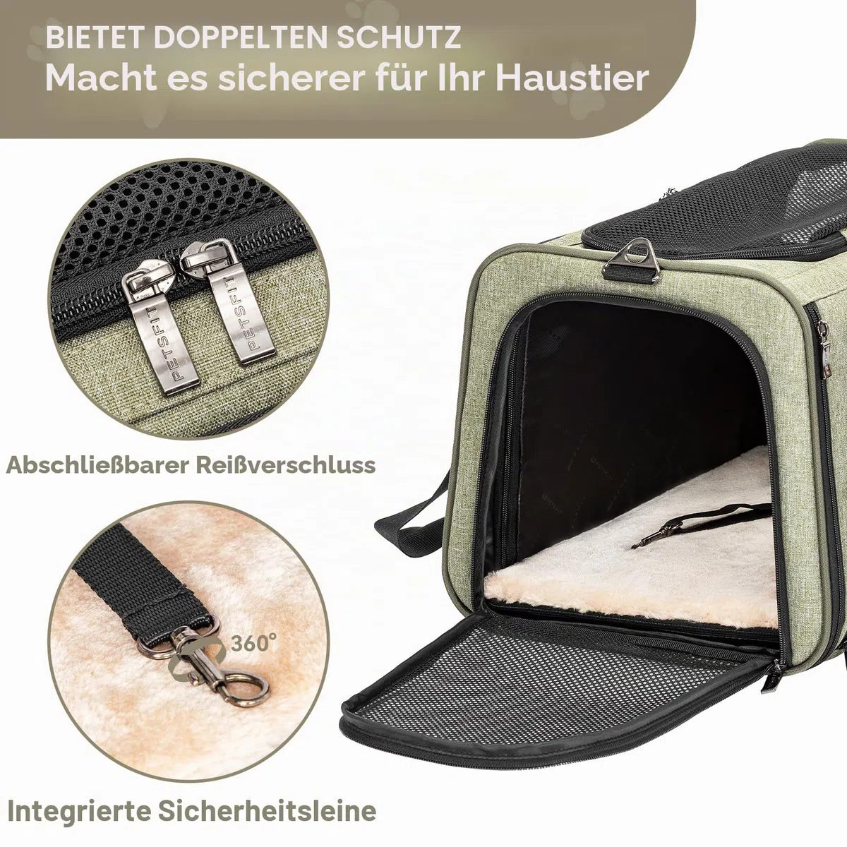 Petsfit Erweiterbare Haustier-Tragetasche, von Fluggesellschaften zugelassen, weiche Seiten, tragbare Katzen- und Hundetragetasche, mit abnehmbarer Plüschmatte, verschließbaren