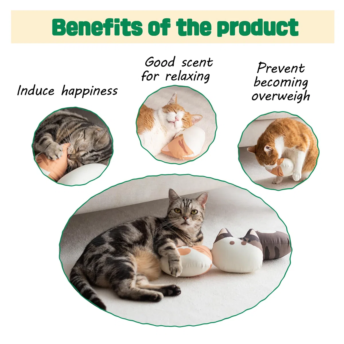 Gororong Hochwertiges, langlebiges und nachfüllbares Katzenminze-Spielzeugkissen für Indoor-Katzen und Kätzchen, 15.2 cm, perfekt zum Kauen, natürliche Katzenminze, gefülltes Katzenspielzeug (Yangpa)