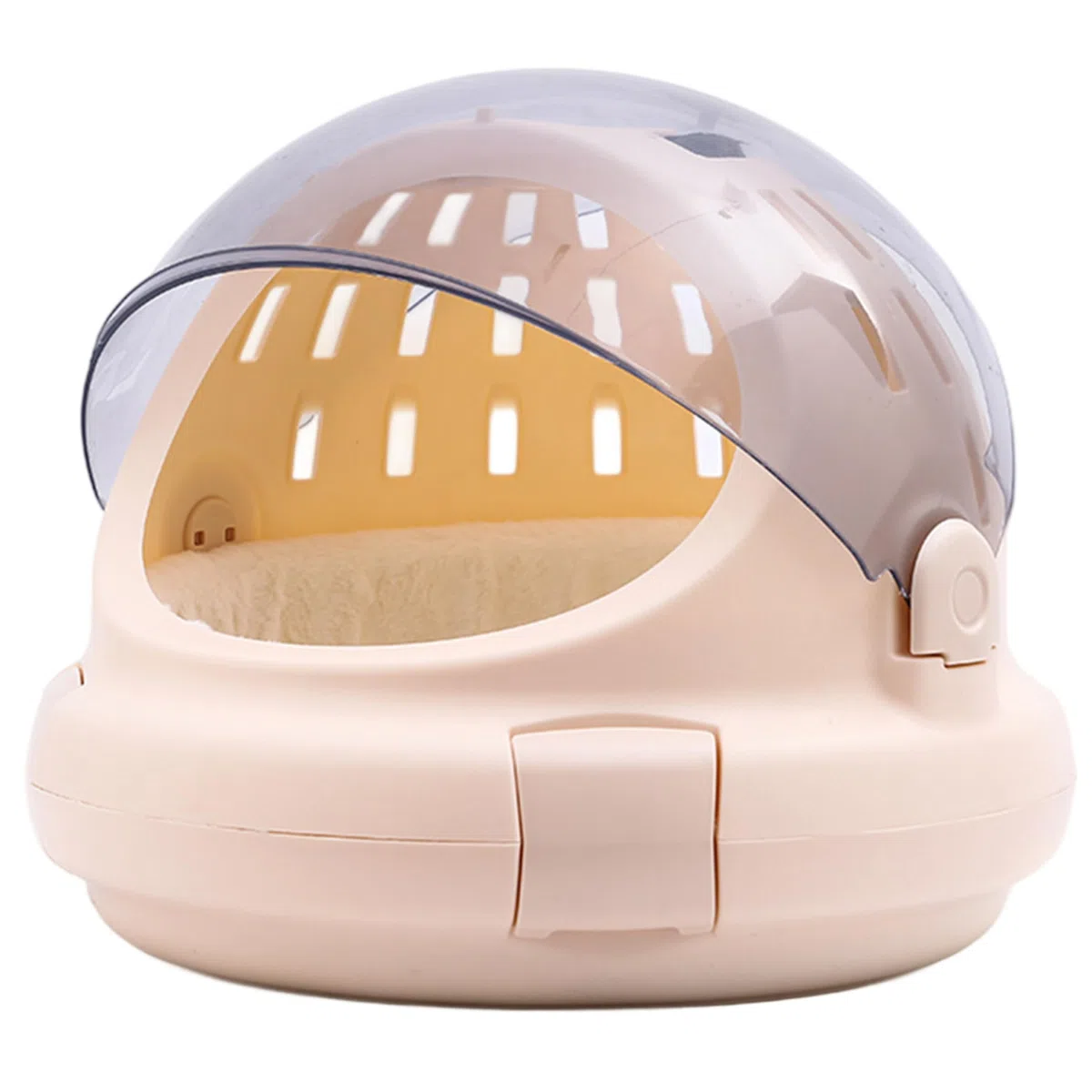 Hasentransportbox mit Kissen, tragbare halbrunde Haustiertransportbox mit Griff, Meerschweinchen-Reisekäfig Beige