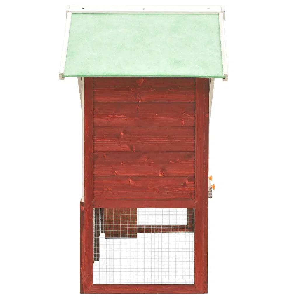 Kaninchenstall aus massivem Tannenholz 140x63x120 cm rot weiß mit mehrstöckigem Auslauf, Dach mit wasserabweisendem Stoff, Käfig und Gehege für Kaninchen, Meerschweinchen, Nager, Kleintiere