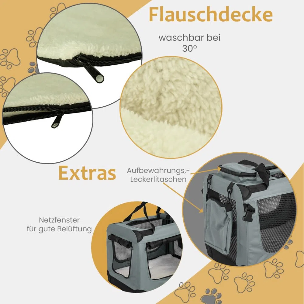 Faltbare Hundebox XXXXL- 122 x 80 x 82 cm Transporttasche Transportbox Auto Katze Hunde Kaninchen Dunkelgrau Große Kleine Box Bag Klein Auto Tasche Transport Petigi