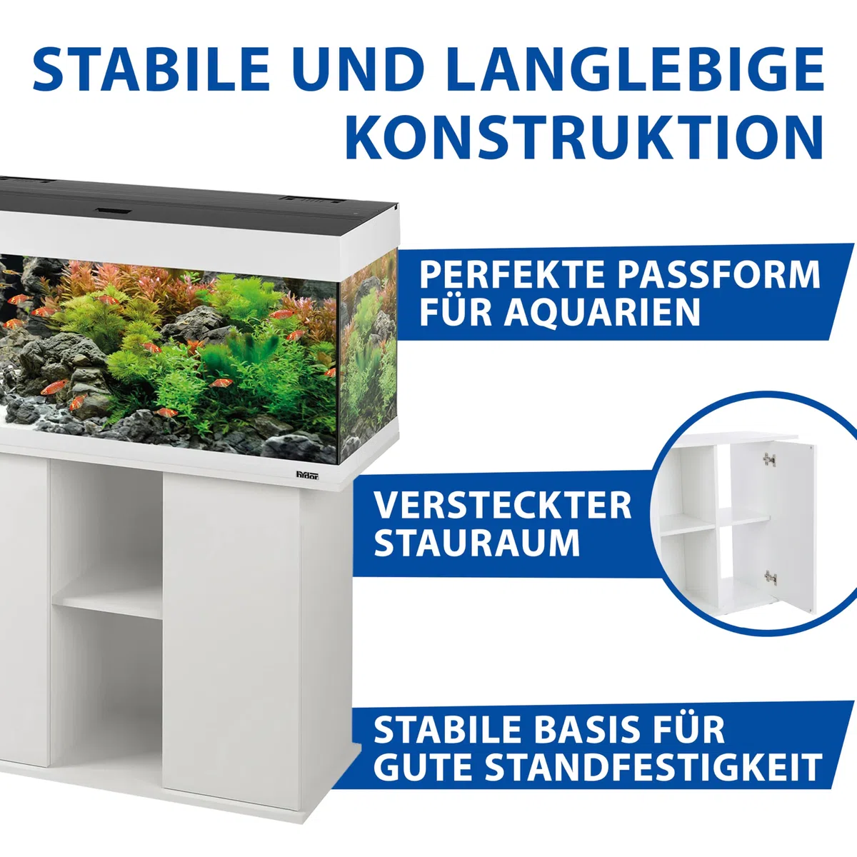 Ferplast Mobile supporto per acquario STAND DUBAI 100 con ante e ripiani, Piedini regolabili, Piano resistente all'acqua, 101 x 41 x h 73 cm, Legno Bianco