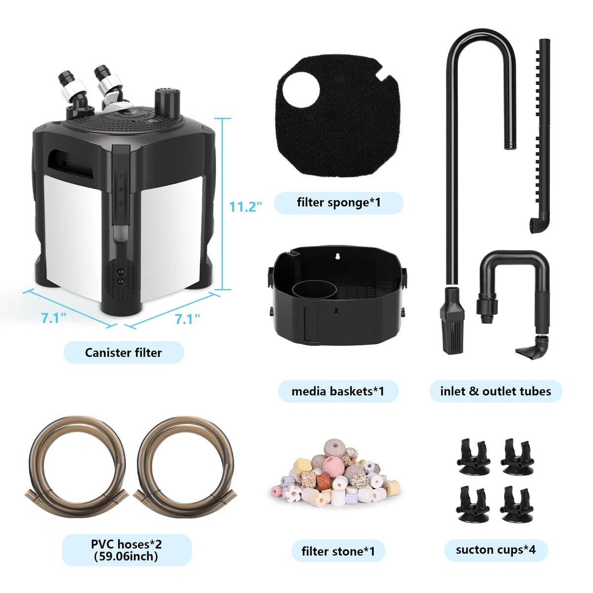 AQQA Aquarium Außenfilter, 1200L/h Einstellbarer Aquarium Filter mit 3-Stufige Filtration, 18W Leiser Außenfilter für Aquarien bis 250L