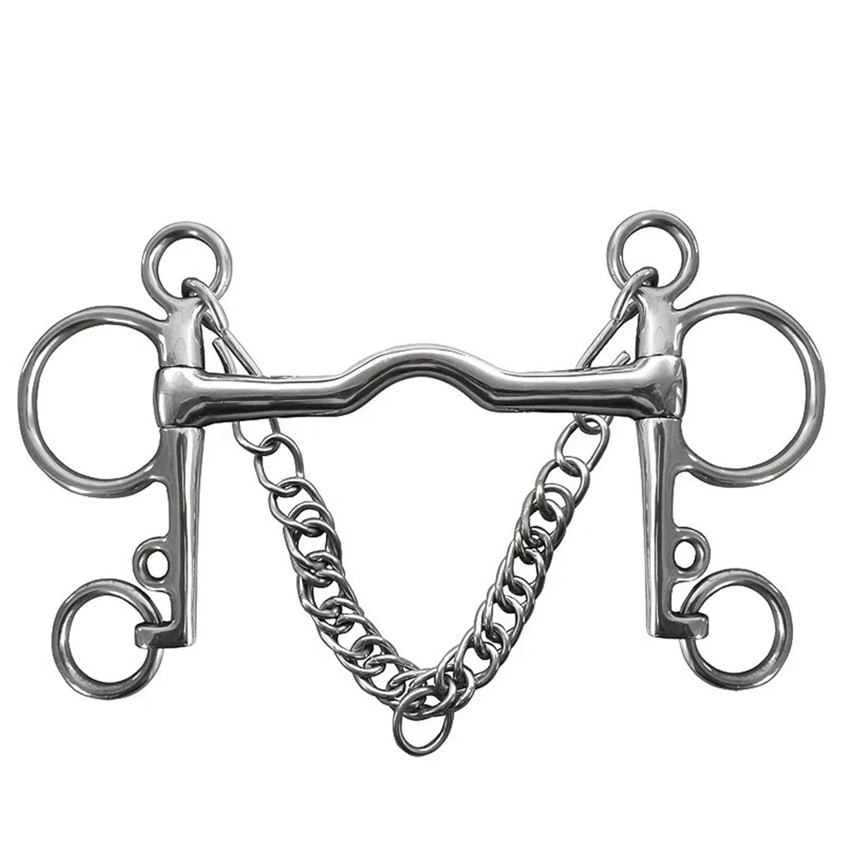 Pferdemaulgebiss Pferdegebiss aus Edelstahl mit niedrigem Mundstück, mit Haken und Panzerkette, Pferdeausrüstung, Reiten(125MM)