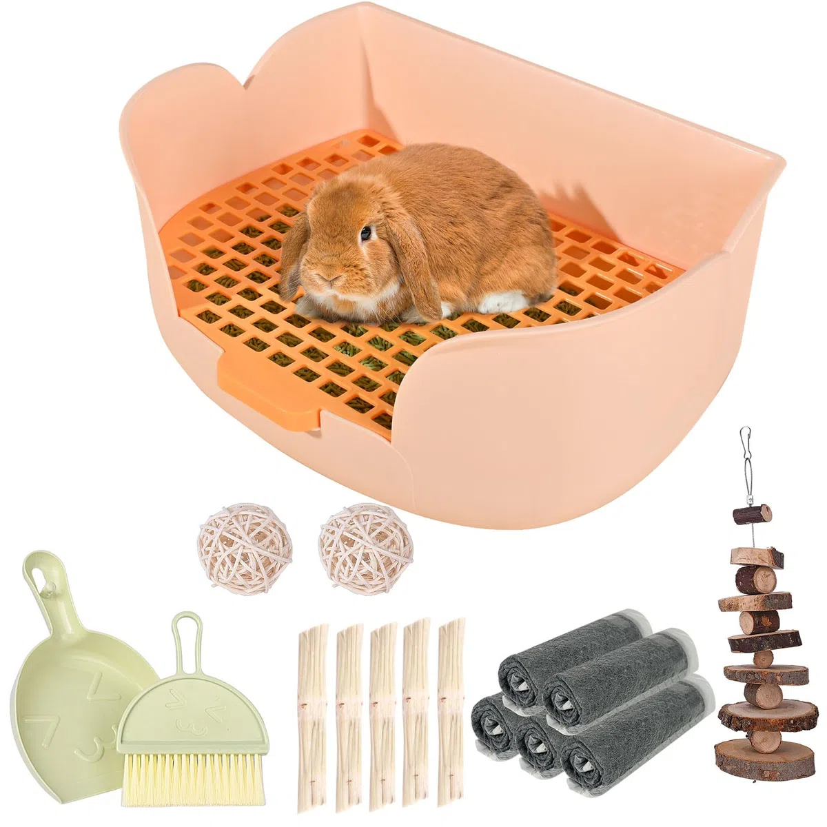 RUBYHOME Große Hasentoilette (39,4 x 28,2 x 15,7 cm) Kleintierstreu, Haustiertoilette, Töpfchentrainer, Eckstreu, Bettkasten, Haustierpfanne für Kaninchen, Meerschweinchen, leicht zu reinigen (Orange)