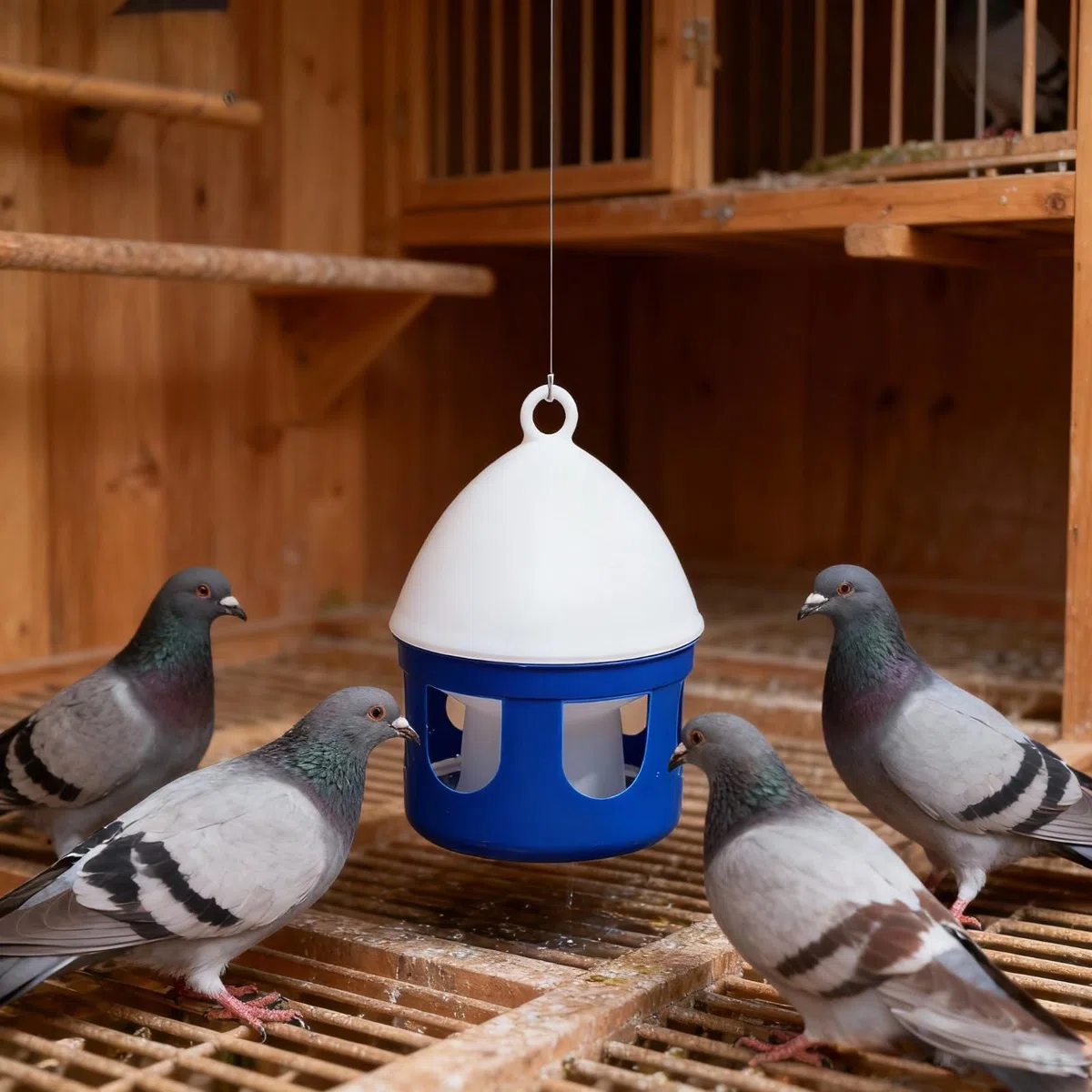 Automatischer Taubenwasserbehälter, 2 l, Vogelwasserspender mit Trinklöchern, leicht zu reinigendes Design, blauer Wasserstand, für den Innen- und Außenbereich, 2 Stück