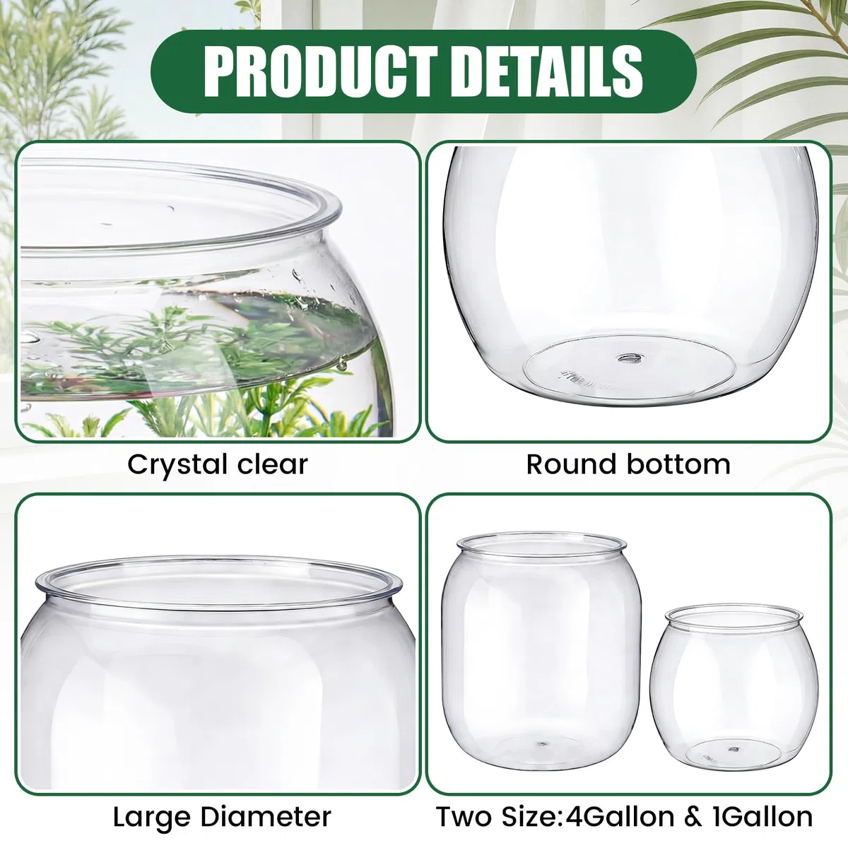 Kunststoff-Fischschale, 2 Stück, groß, rund, transparent, Betta-Aquarium, bruchsicher, Hydrokultur-Pflanzgefäß, Mehrzweckbehälter für Terrarium, Blumenvase, Tafelaufsatz