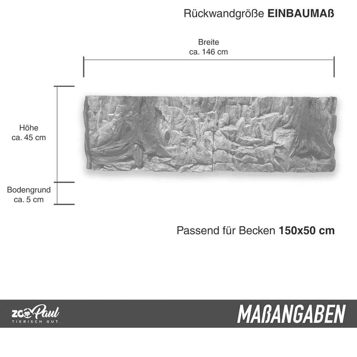 ZooPaul 3D Aquarium Rückwand Struktur grau 150x50 cm
