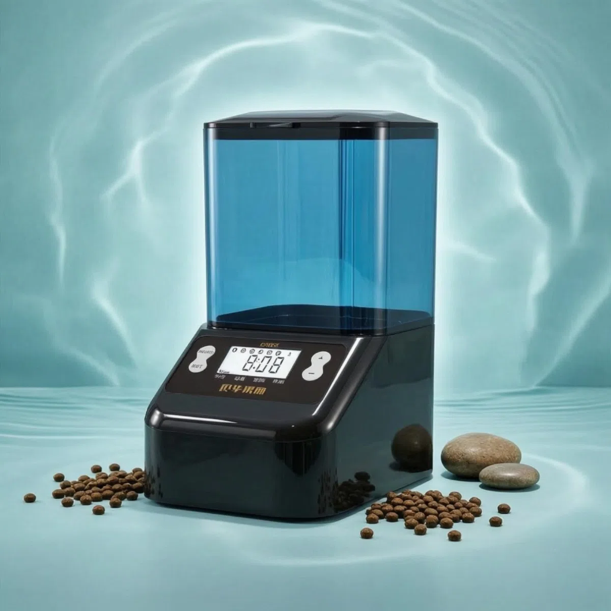 Aquarium-Futtautomat mit digitalanzeige großes fassungsvmögen futtautomat mit zeitschaltuhr leicht einzurichten fischfuttspend für koiteich, Schwarz, 1000ml Doppelbatterie Große Partikel